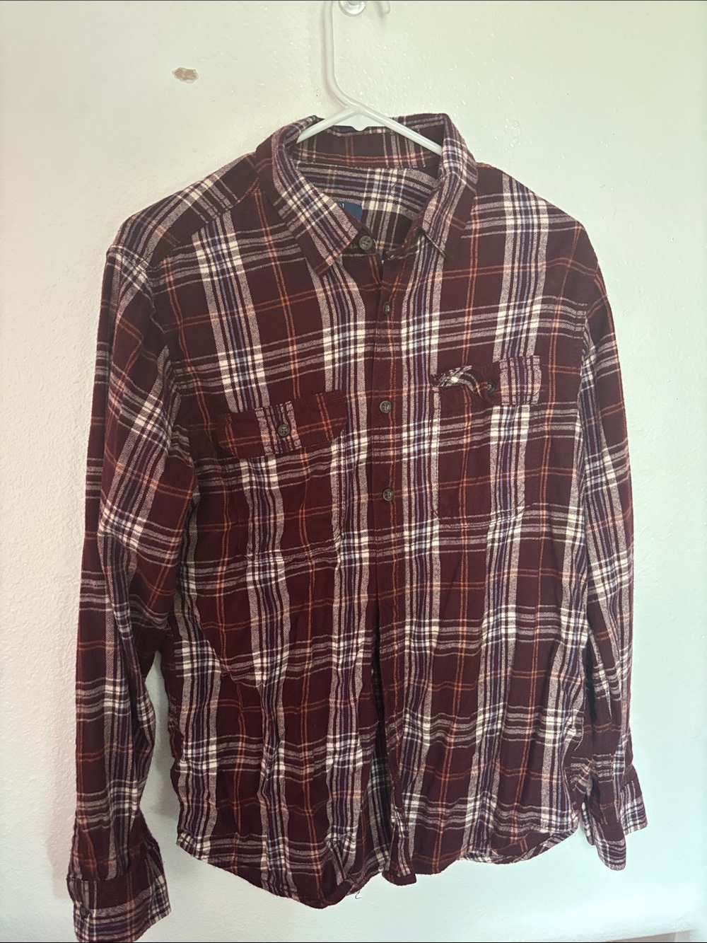 George Men's Burgundy Plaid Button-Down Shirt with White and Brown Stripes